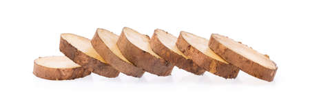 slice of fresh yam potato isolated on white backgroundの写真素材