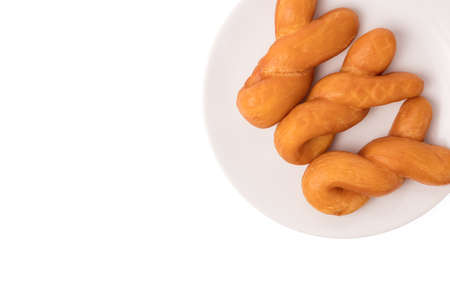dish of deep-fried dough stick isolated on white background.の写真素材