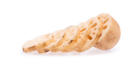 slice of Lotus root isolated on white backgroundの写真素材