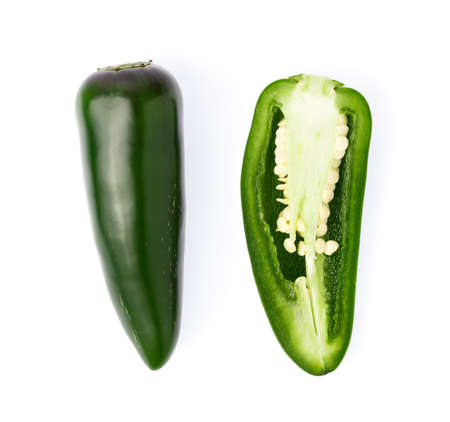 slice chili pepper isolated on a white backgroundの写真素材