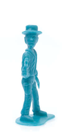 plastic toy cowboy isolated on white backgroundの写真素材