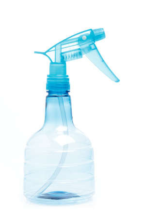 Blue Plastic bottle can Spray Pistol. Object isolated on white backgroundの写真素材