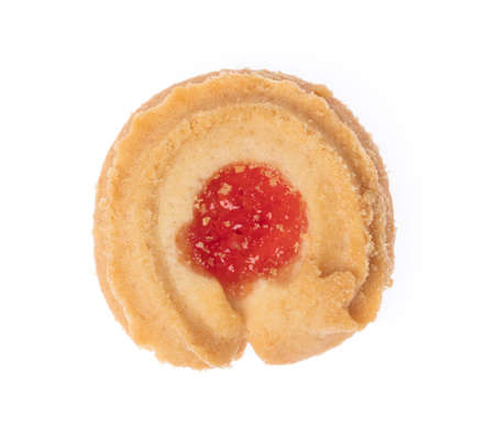 cookies with jam strawberry isolated on white backgroundの写真素材