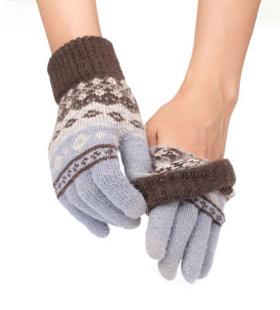 hand putting on or removing glove isolated on white background.
