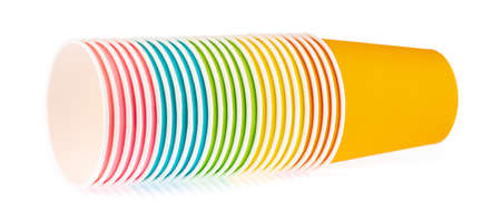 colorful collection of paper cups isolated on white backgroundの写真素材