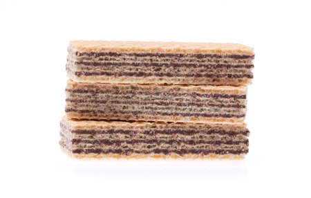 chocolate waffles isolated on white backgroundの写真素材