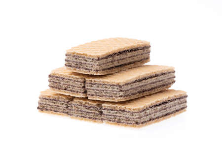 chocolate waffles isolated on white backgroundの写真素材