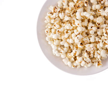 plate of Pop corn isolated on white background.の写真素材