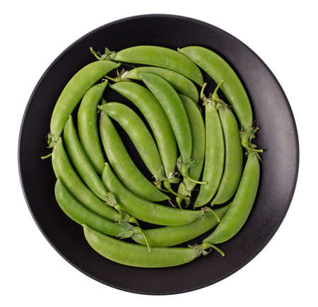 string bean on plate isolated on white backgroundの写真素材