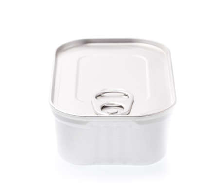 Aluminum,canned food isolated on white backgroundの写真素材