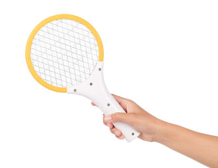 hand holding Electronic mosquitoes killer isolated on white backgroundの写真素材