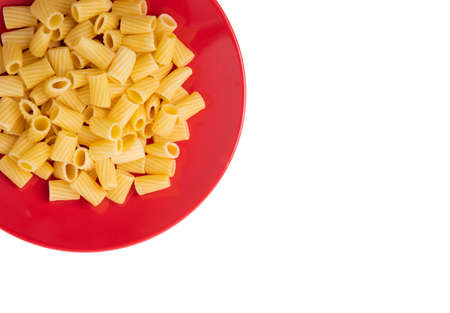 red dish of pasta isolated on white background
