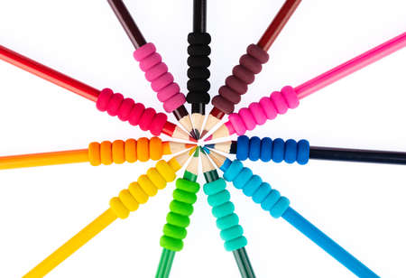 Set of colored pencils isolated on white background.