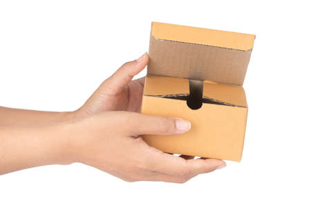 brown paper boxes package stacked isolated on white background