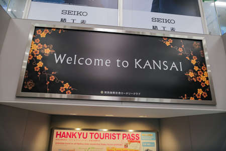 Osaka, Japan - April 11, 2015:Entrance Sign of Welcome to Kansaiのeditorial素材