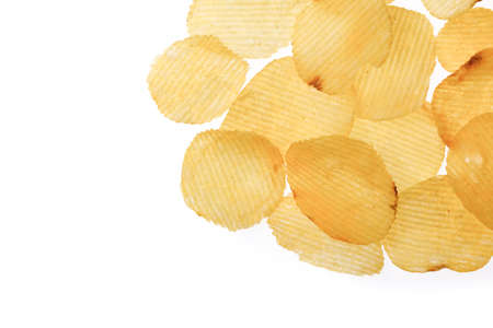 Potato chips isolated on white backgroundの写真素材