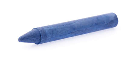 Blue Crayon Wax Pencil Isolated on White Backgroundの写真素材