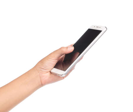 hand holding the phone isolated on white background