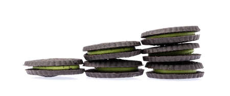 cookie biscuits with green tea filling isolated on white backgroundの写真素材