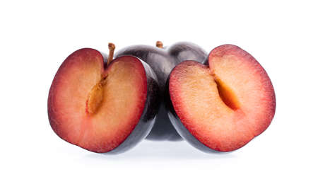 slice plum isolated on white backgroundの写真素材