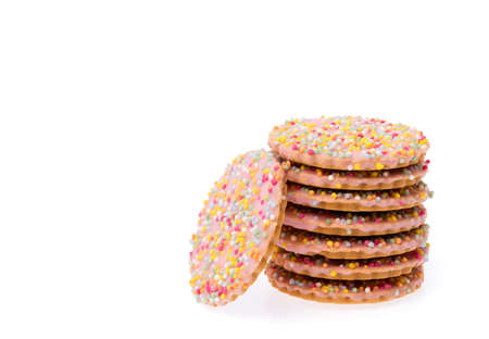 strawberry cookies with topping sprinkle isolated on white background.の写真素材