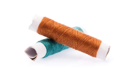 spools of thread isolated on white background.の写真素材