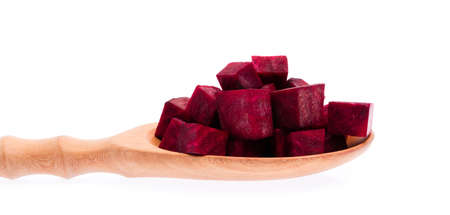ladle scoop of Beetroot Cubes isolated on white background.の写真素材