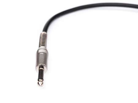 Audio jack connection of microphone isolated on white background.