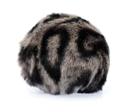 hand holding Pom pom Fur ball isolated on white backgroundの写真素材