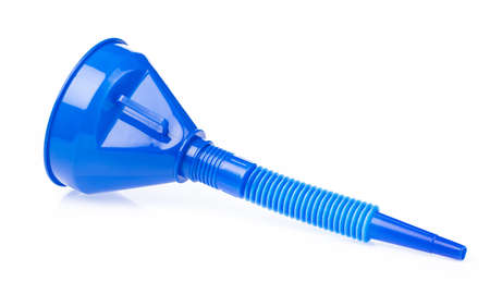 Plastic funnel liquid isolated on white backgroundの写真素材