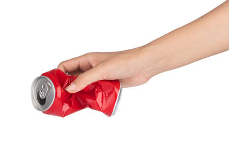 hand holding Compressed cans isolated on white background