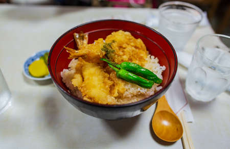 Ten Don or Tempura shrimp on rice,の写真素材