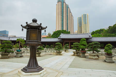 Hong Kong - March 20, 2016:Chi Lin Nunnery is one of the most impressive monastery complexes in Hong Kong.の写真素材