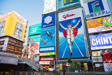 Osaka,Japan - May 10, 2018 :Dotonbori in Namba is well known as an entertainment area in Osaka with The Glico Man billboard and other light displaysのeditorial素材