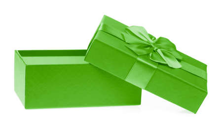 Gift green box with ribbon and bow isolated on white background