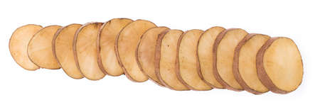 slice of fresh yam potato isolated on white backgroundの写真素材