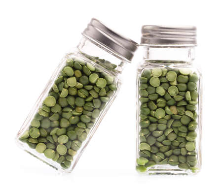 bottle of green Split bean isolated on white background