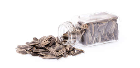 bottle sun flower seed isolated on white backgroundの写真素材