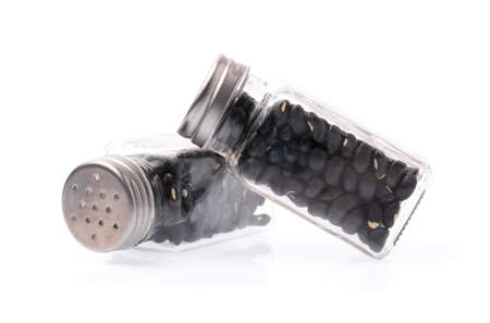 bottle of black beans isolated on white backgroundの写真素材