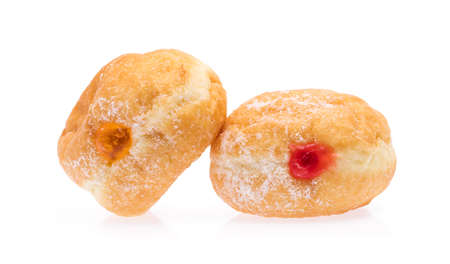 jelly filled doughnuts isolated on white backgroundの写真素材