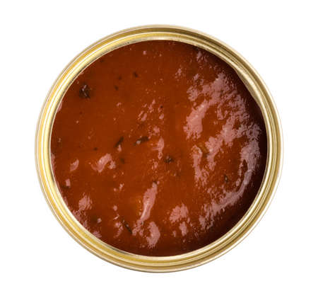chilli sauce canned isolated on white backgroundの写真素材