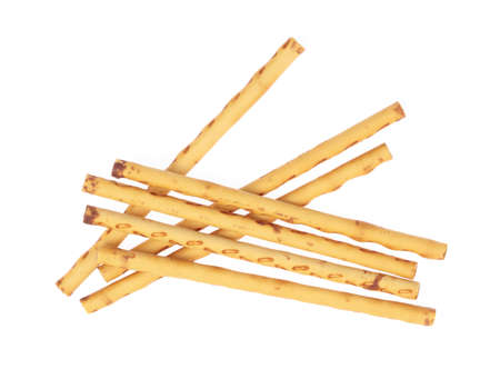 salty cracker sticks isolated on white backgroundの写真素材