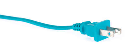 Blue electrical plug and electrical cord isolated on white background