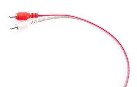 Stereo Jack to 2 RCA Plugs Cable isolated on white backgroundの写真素材