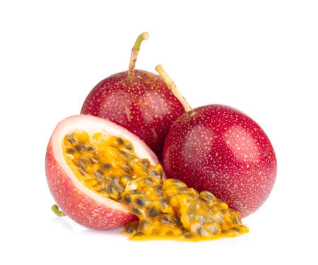Slice of Passion fruit isolated on the white background.の写真素材