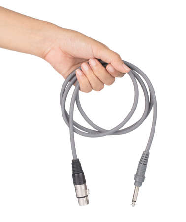 Stereo XLR to jack audio cable isolated on white backgroundの写真素材