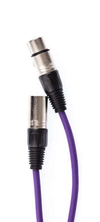 Purple of XLR microphone cable isolated on white background