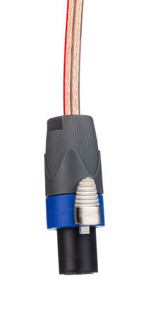 Plug speakon with speaker cable isolated on a white background.の写真素材