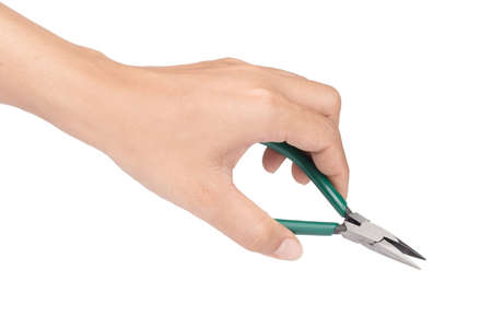 hand holding Round-nose pliers isolated on a white background