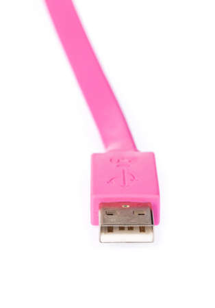 Pink USB cables 2.0 flat 3M isolated on white background